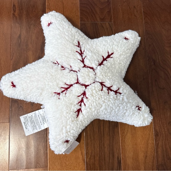 Pottery Barn White Star Pillow with Red Embroidery